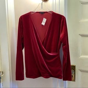 J Crew Red Velvet Faux Wrap Top